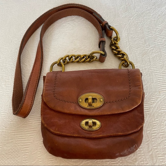 Fossil cognac leather mini crossbody purse - Picture 1 of 9